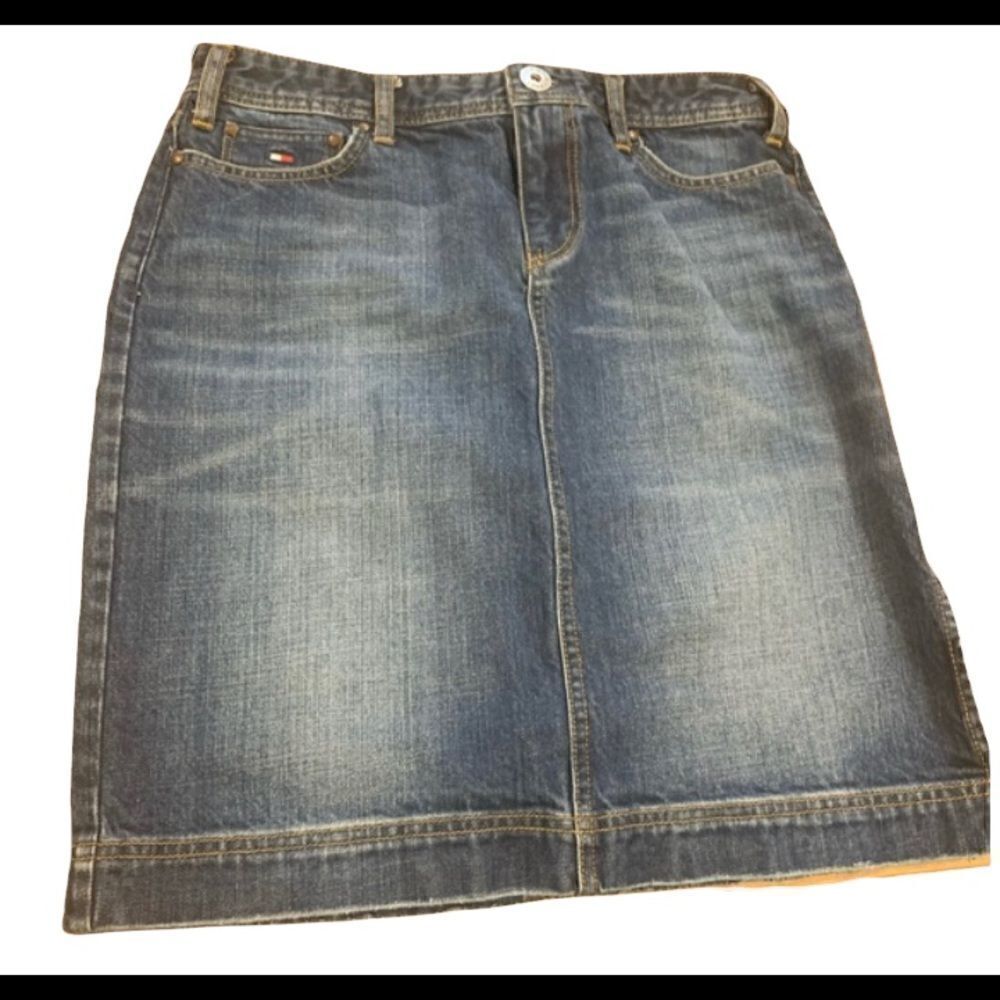 Tommy Hilfiger Distressed Denim A-Line Mini-Skirt, Size 4‎